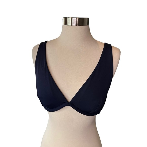 Athleta Plunge Bikini Top Women Bathing Suit Swim Wired Lightly Padded Navy 34 D - Picture 2 of 11